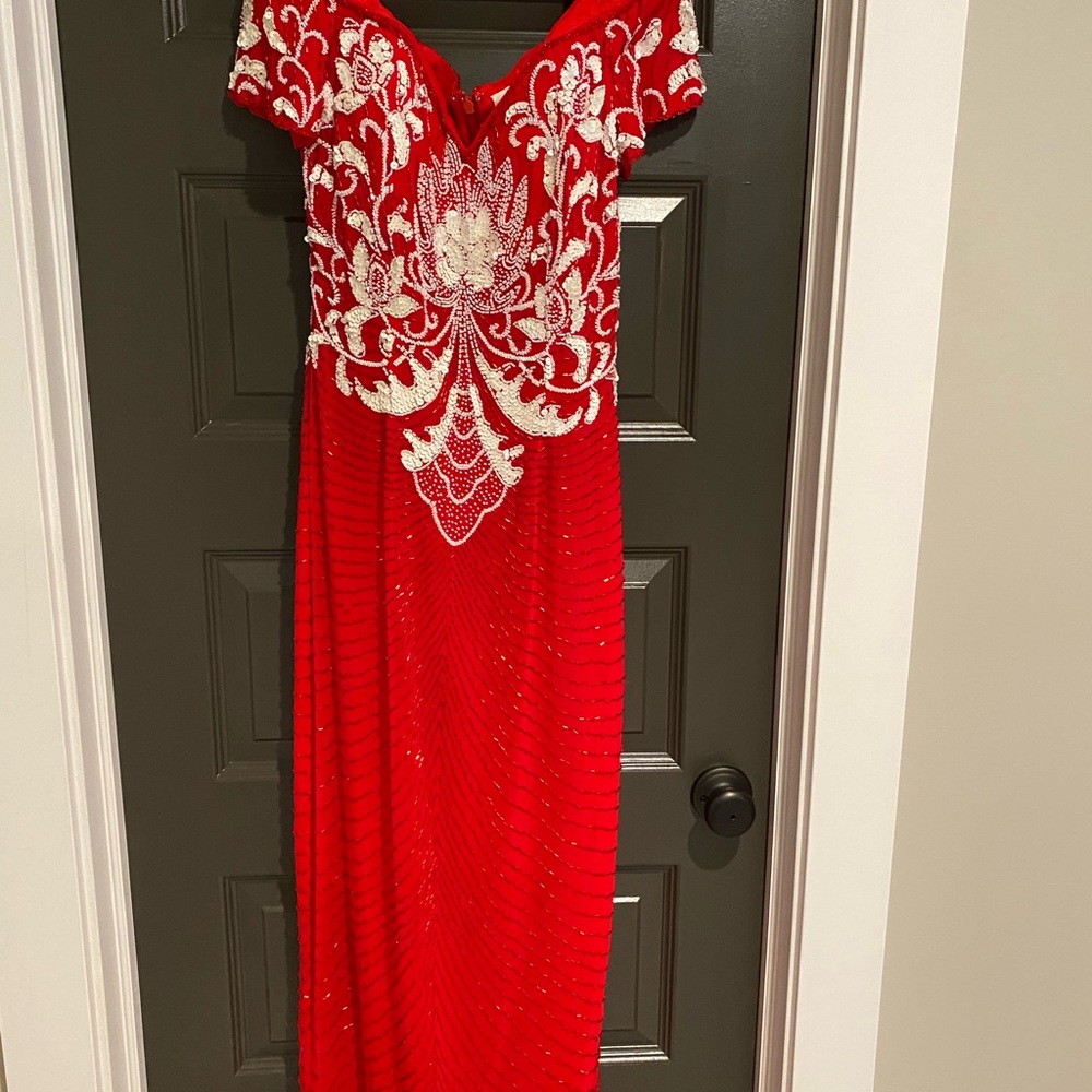 Formal red beaded dress